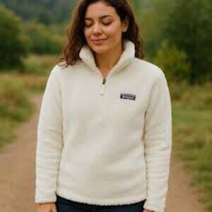 PATAGONIA XL DYNO WHITE WOMENS LOS GATOS 1/4 ZIP PULLOVER FLEECE JACKET  SOFT